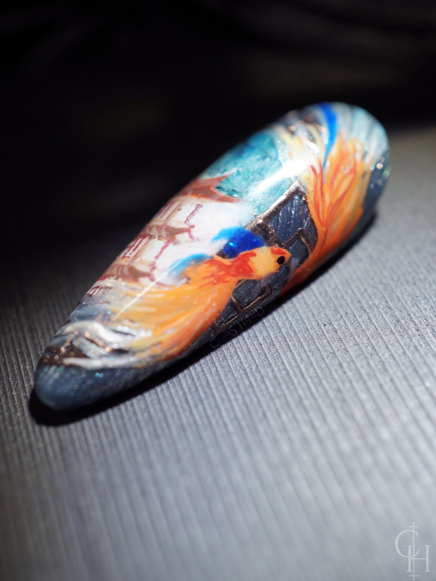 lunar new year love and deepspace set inspired by the key art for the event. pearl textured bases with semi-transparent jelly shades ranging from blue to pink to green and milky white. handpainted landscapes seen through chinese architectural-inspired frames, and apple blossoms on the thumbs. 