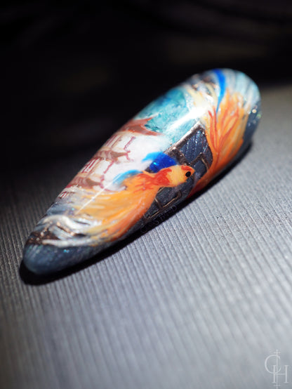 lunar new year love and deepspace set inspired by the key art for the event. pearl textured bases with semi-transparent jelly shades ranging from blue to pink to green and milky white. handpainted landscapes seen through chinese architectural-inspired frames, and apple blossoms on the thumbs. 